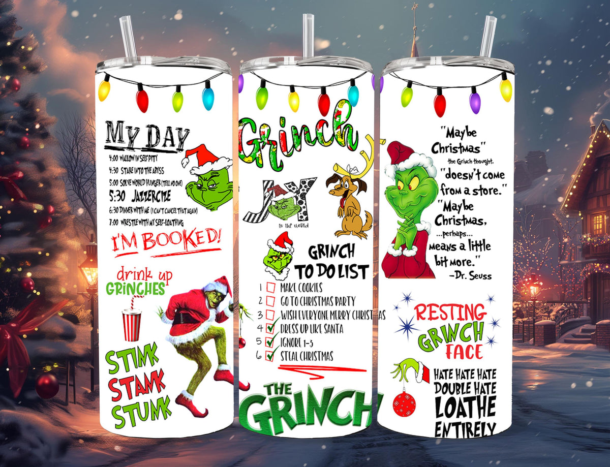 Grinch 20oz Stainless Steel Tumbler | Grinch Holiday Cup With Lid & Straw