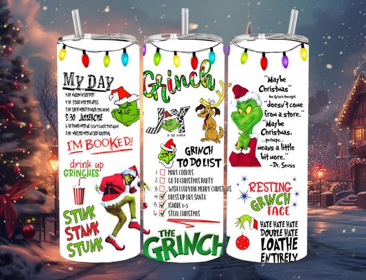 Grinch 20oz Stainless Steel Tumbler | Grinch Holiday Cup With Lid & Straw
