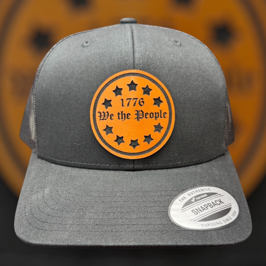 We The People Leather Patch Trucker Cap - Laser Engraved